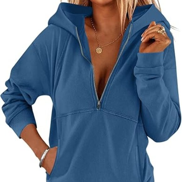 PGANDS Sweaters - Womens Long Sleeve Fleece Lined Half Zip Hooded Sweatshirts Sweater Sz XL